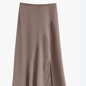 Cuyana Gray Asymmetrical Silk Skirt with Slit